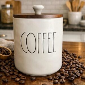 Rae Dunn Cream Ceramic "COFFEE" Canister with Wood Lid